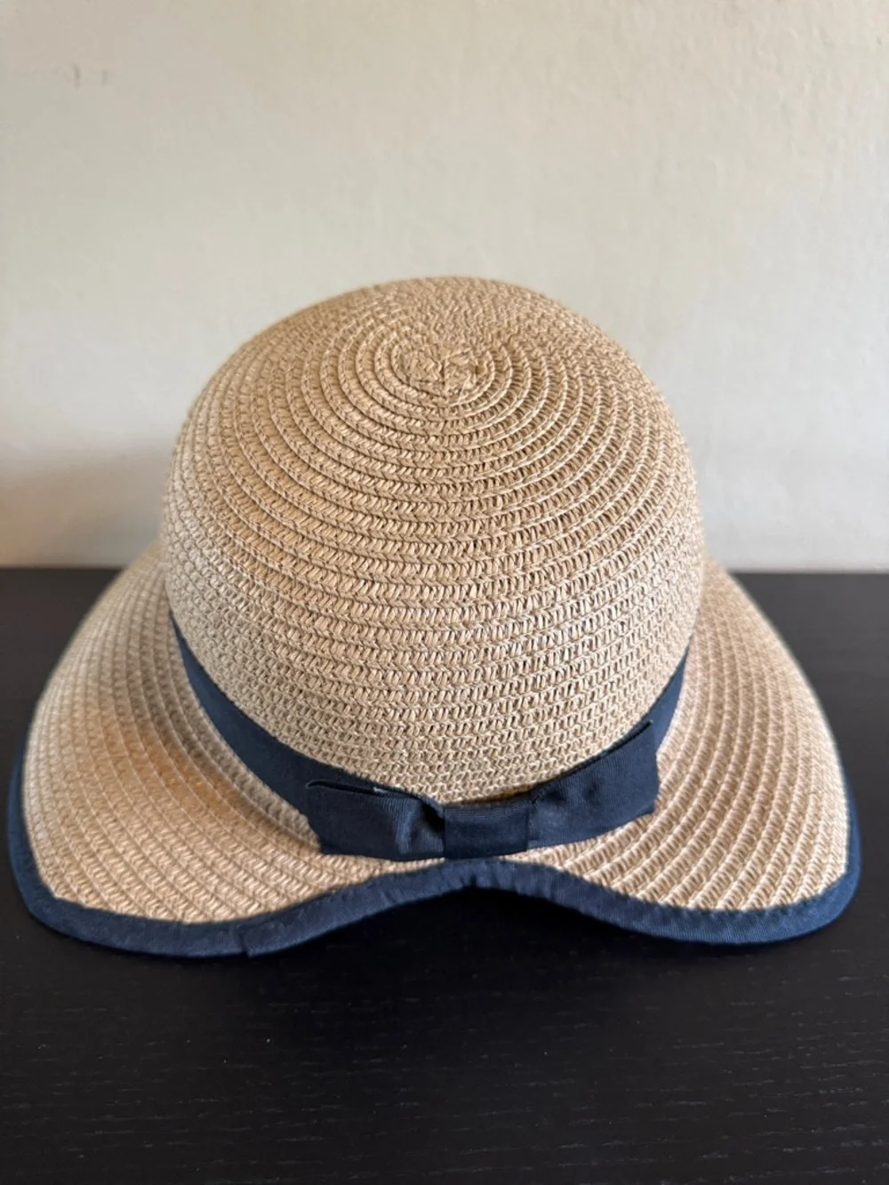 Magid Straw Sun Hat Tan/Natural with Black Ribbon Trim Bow OS New no tag
